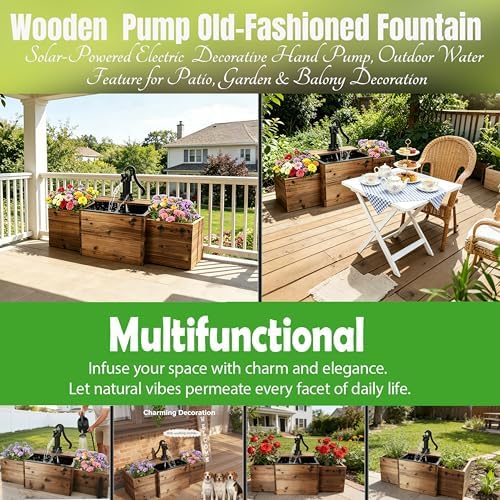 NestNature Solar Outdoor Water Fountain|Wood Water Feature for Garden Decor