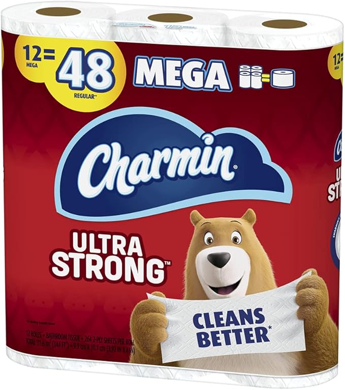 Charmin Ultra Strong Toilet Paper, 12 Mega Rolls = 48 Regular Rolls, 12 Count