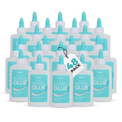 Darice Washable School Glue 4oz - 48 -Pack White Liquid Glues for Kids - Extra-Strong Great for Slime, Arts and Crafts - Back to School Supplies Glue Bottle with Adjustable Twist Closure