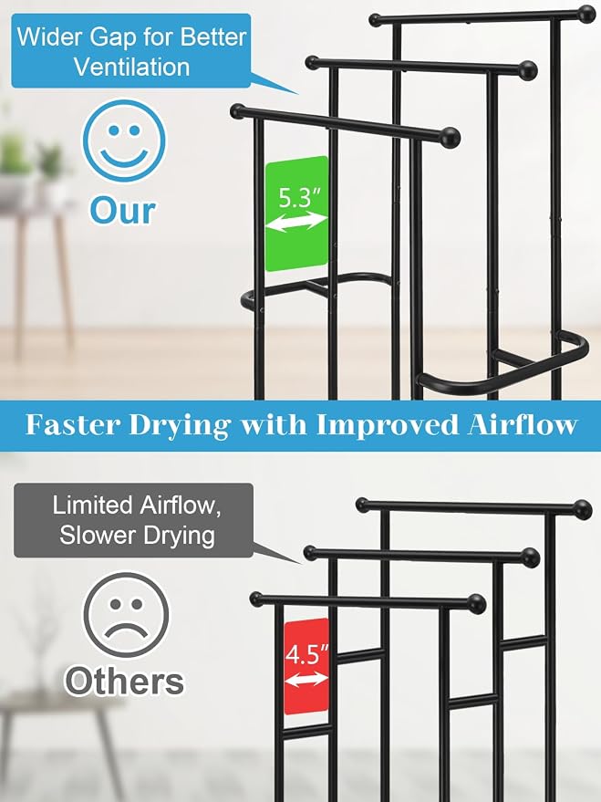 Freestanding Towel Rack for Bathroom, Pool & Outdoor, 3-Tier 39" Metal | Rust-resistant metal towel drying rack with storage basket, designed for oversized towels 24.4" L x 13" W x 39" H