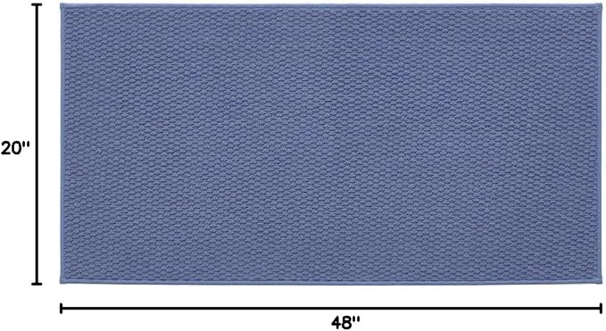 TYUU Bathroom Rugs Non Slip Washable, Super Absorbent Thin Bath Mat Quick Dry Low Pile Bathroom Rug, Denim Blue 20"x48"