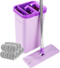 BOSHENG Mop and Bucket with Wringer Set, Hands Free Flat Floor Mop and Bucket, 5 Washable Microfiber Pads Included, Wet and Dry Use, Home Floor Cleaning System for All Floor Types and Windows,Purple