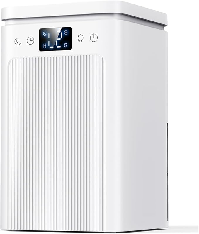 Dehumidifier for Home, 75 OZ Water Tank, Quiet Dehumidifiers for Home with Auto Shut Off, Auto Defrost, Timer, Sleep Mode, 7 Color Light Dehumidifier for Basement, Bedroom, Bathroom - White