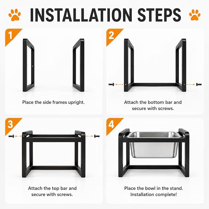 Adjustable Height Elevated Large Dog Water Bowls with Stainless Steel Bowls and Metal Stand，4-Level (8/10/12/14 Inches) Pet Bowl for Dogs for Large Medium Dogs - Durable, Easy to Clean (2.4gallon)