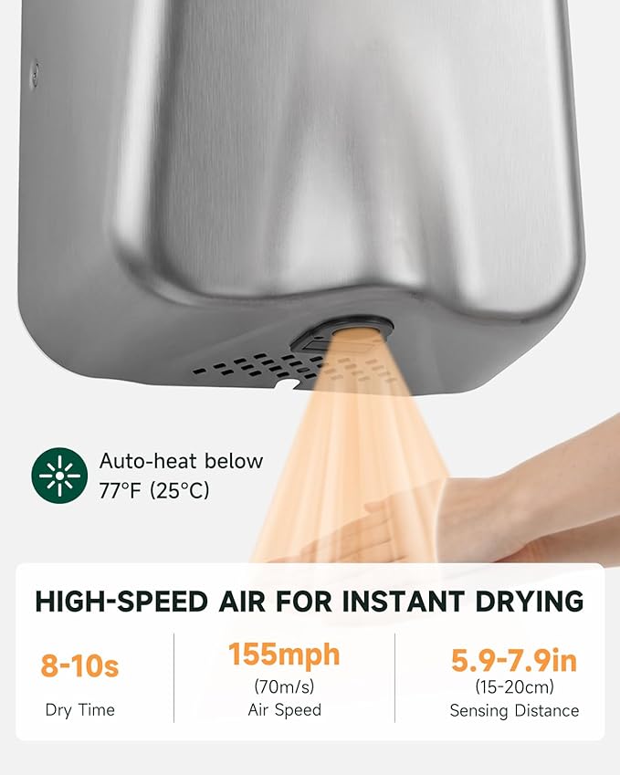 anydry IronStorm Electric Hand Dryers for Bathrooms Commercial HEPA Filter High-Speed Brushed Stainless Steel Cover AC 100–130 V~