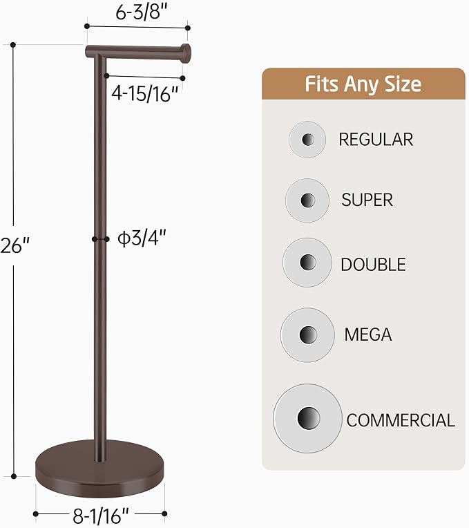 KES Bronze Toilet Paper Holder Stand 26" H, Toilet Roll Holder Free Standing with Heavy Weighted Base, 18/8 Stainless Steel, BPH283S66-BB