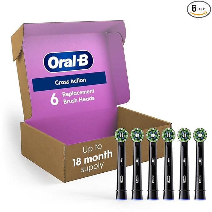 Oral-B Cross Action Replacement Brush Heads for an Oral-B Electric Toothbrush, Pack of 6, Black