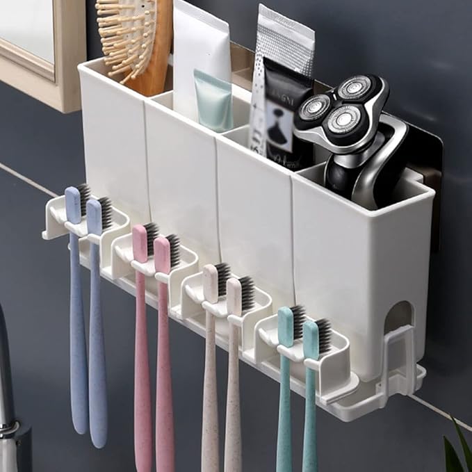 Toothbrush Rack Traceless Toothbrush Holder Wall-Mounted Toothbrush Holder with Sink for Storage of Toothbrush, Toothpaste, Cosmetics Bathroom Toothbrush Holder
