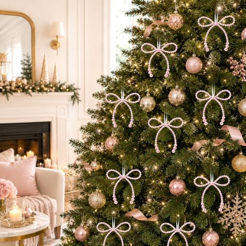 DIYDEC 18PCS Christmas Pearl Bow Ornament 4.5in Tree Topper Hanging Decor