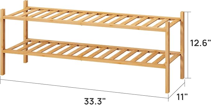 viewcare 2-Tier Long Shoe Rack for Entryway, Black Bamboo Wood Shoe Rack for Closet & Hallway, Long 33IN | Beautiful | Functional | Sturdy | Durable