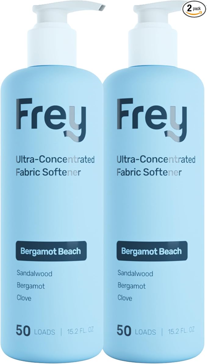 FREY Natural Liquid Fabric Softener and Conditioner | HE Laundry Softener for All Machines | Plant-Powered Eco Friendly Formula | 2-Pack, Bergamot Beach