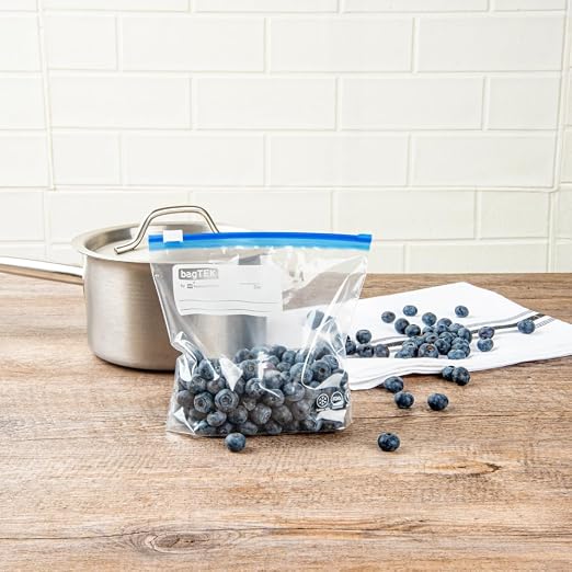 Restaurantware-Bag Tek 1 Pint Freezer Slider Bags, 1000 Disposable Zipper Pouch Bags - Slide Zipper, Expandable Bottom, Clear Plastic Freezer Bag, With Write-On-Label, For Food Storage