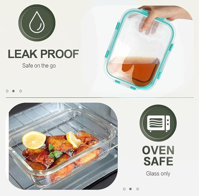 10 Packs 30 oz Glass Meal Prep Containers with Lids, Green | Glass Food Storage Containers, Airtight Lunch Bento Boxes, Microwave, Oven, Freezer and Dishwasher