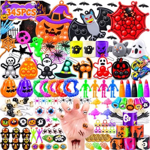 KissFree 345 PCS Halloween Party Favors for Kids, Halloween Toys Bulk, Halloween Goodie Bag Fillers, Non-Candy Treats for Kids, Classroom Prizes