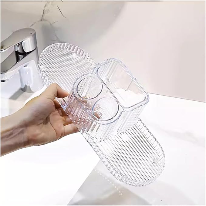 Toothbrush Rack Acrylic Countertop Toothbrush Holder Bathroom Counter Storage Box Toothbrush Makeup Brush Holder Transparent Gray Color Bathroom Toothbrush Holder(B), S28cm
