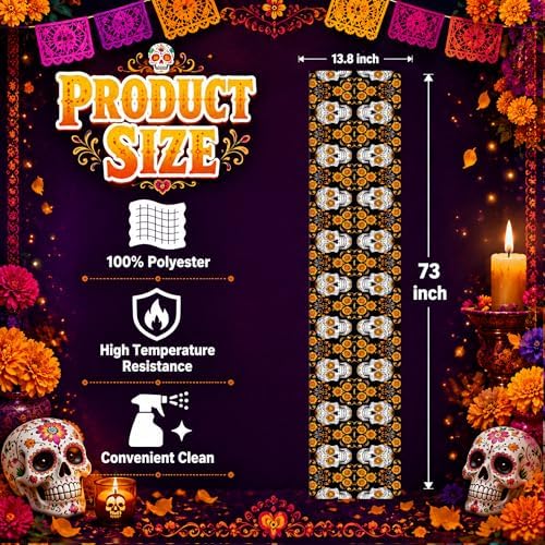 Dia De Los Muertos Decorations - Mexican Sugar Skull Table Runner