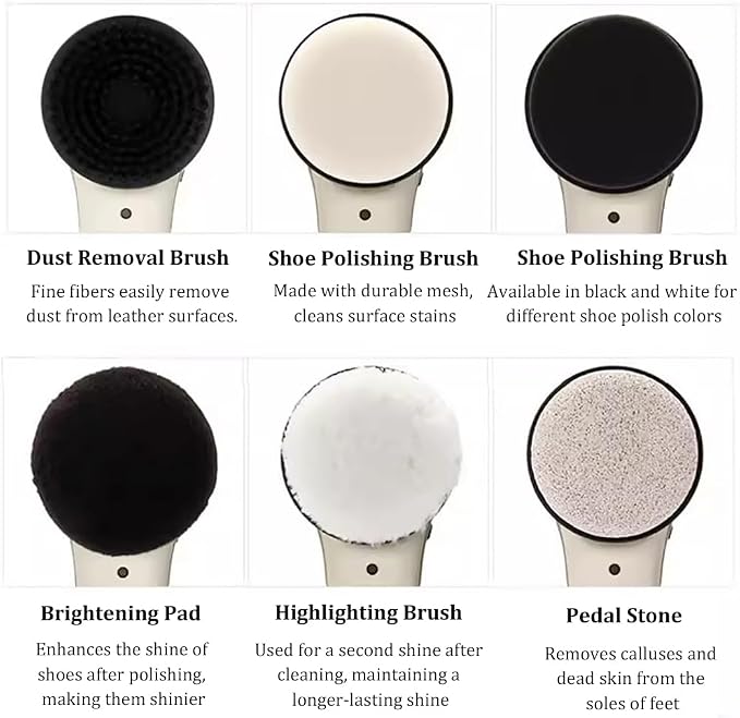 Multi-Functional Electric Shoe Polisher Set with 6 Brush Heads, Portable Leather Cleaner, Handheld Shoe Polish Brush, USB Rechargeable, Suitable for Shoes and Bags,Champagne