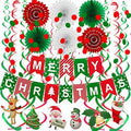 FECEDY Merry Christmas Banner Paper Fan Flower Circle Confetti Dots Hanging Garlandand Swirl Streamers Christmas Tree Christmas Snowman God Tang for Christmas Party Decoration
