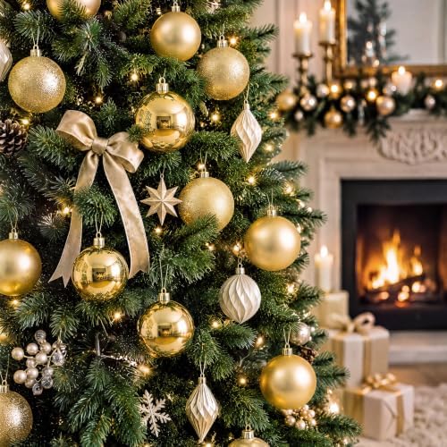 Jenaai 12 Pcs Gold Christmas Ball Ornaments 3.15Inch Plastic Hanging Bauble
