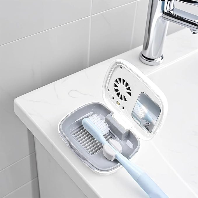 Travel Toothbrush Cleaner With Mini Fan And Mirror, Portable Usb Sanitizer Case