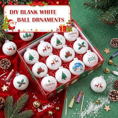 Zubebe 100 Pcs 3.15 Inch Blank White DIY Christmas Ball Ornaments for Craft