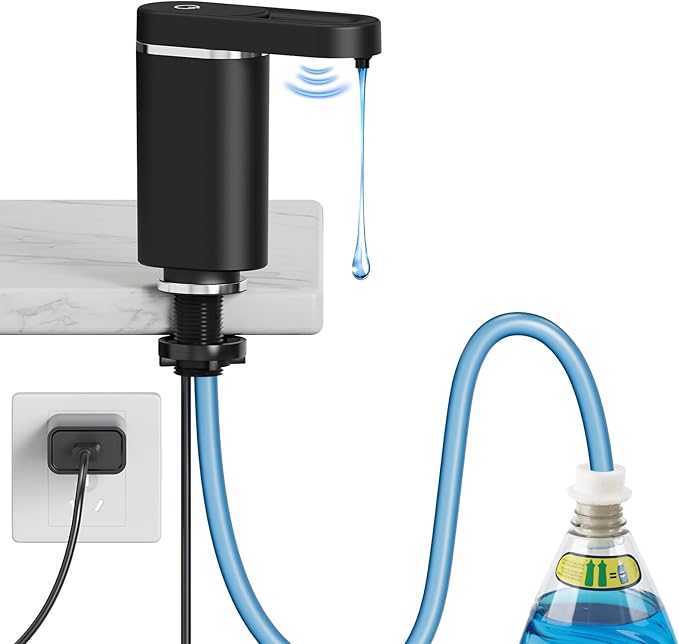 Automatic Dish Soap Dispenser for Kitchen Sink, Touch-Free Electric Sink Soap Pump, Plug-in Powered, Leak-Proof Universal Fit, 35" No-Spill Tube Kit, Easy Install & Sleek Design for Kitchen Bathroom