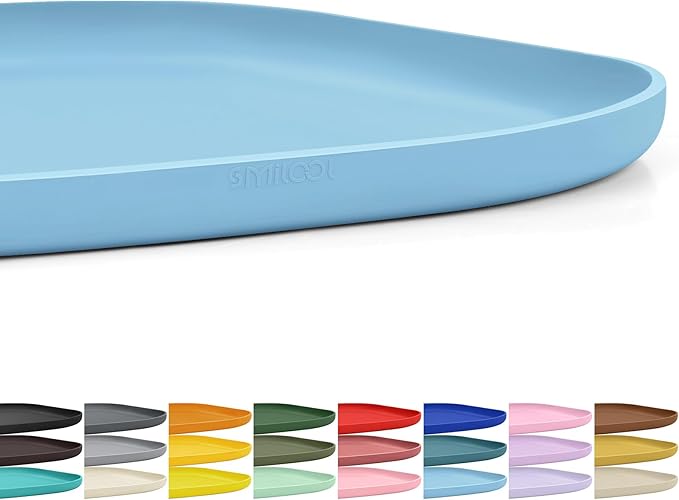 SMILOOL Waterproof Silicone Pet Food Mat with Raised Edge for Dog & Cat | 12" x 12" Non-Slip Small Pet Feeding Mats with Lip for Food & Water Bowl, Food Grade, Easy Cleaning, Light Blue