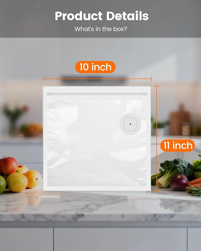 30 Reusable Vacuum Sealer Bags for Food, 10 x 11 inch Food Storage Bags Durable Airtight Bags, Freezer Safe, Microwave & Dishwasher, Leak-Proof, Compatible with Most Vacuum Sealers