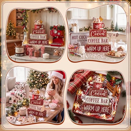 Lineshading 4 Pcs Christmas Table Decor for Home, Hot Cocoa Coffee Bar Sign