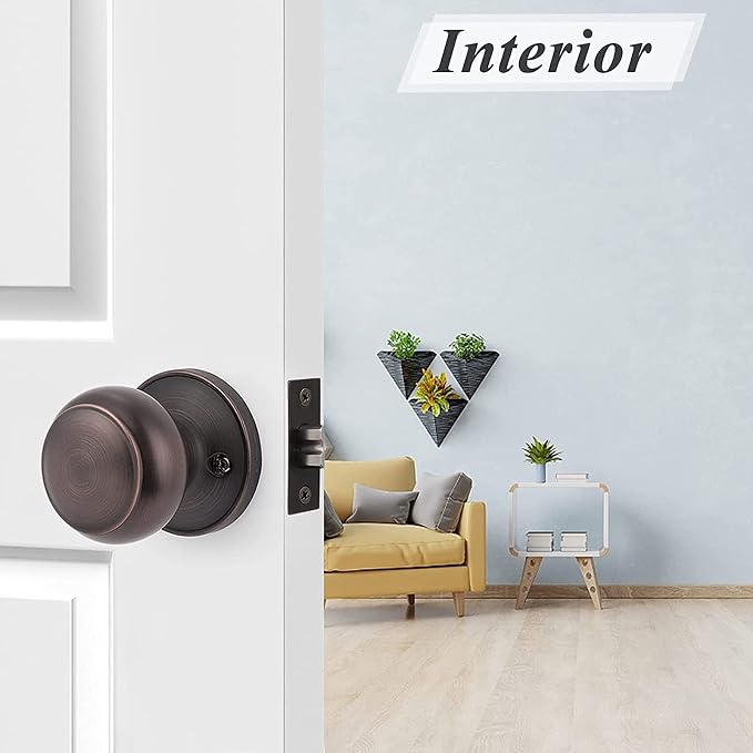 Probrico Passage Door Knobs, Keyless Interior Door Knobs, Closet Hallway Door Handles, Oil Rubbed Bronze, Ball Style, 2 Pack