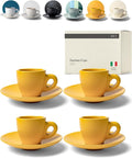 KIVY Espresso Cups Set of 4 - Stoneware - Italian Style - 3oz Each - Yellow
