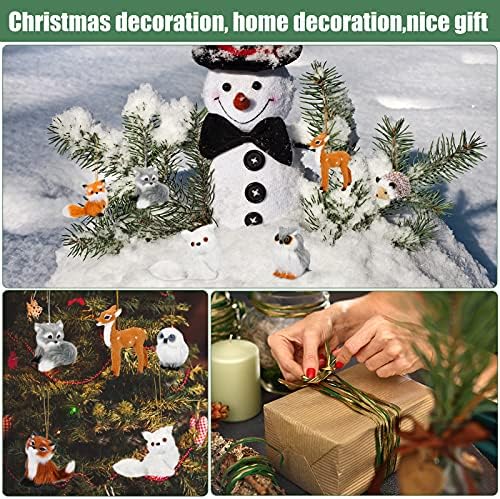 Skylety 10 Pcs Woodland Animal Ornaments for Christmas Tree, Plush Fox