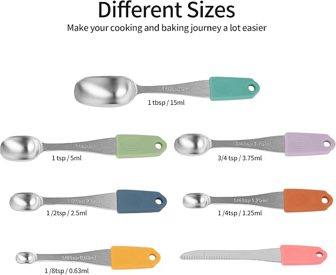 Magnetic Measuring Cups & Spoons Set 15, Stainless Steel Measuring Cups and Spoons Set, Color Heavy Duty Metal Measuring Cups&Spoons Set w/Leveler & Measure Equivalents for Cooking & Baking