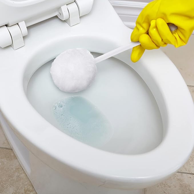 Eaasty Toilet Bowl Brush with Long Plastic Handle Bulk Disposable White Soft Swab Toilet Bowl Cleaners Mop with Silk Cotton Brush for Bathroom, 11 x 4.3 Inch(20 Pack)