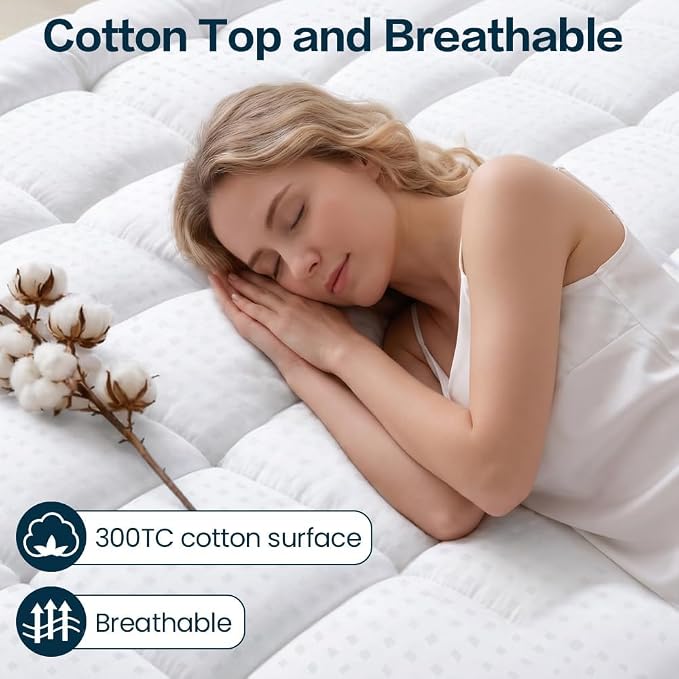 EASELAND Mattress Pad Full Size Pillow Top Mattress Cover Quilted Fitted Mattress Protector Cotton 8-21" Deep Pocket Mattress Topper (54x75 Inches)