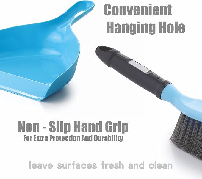 Dustpan with Multi-Purpose Dusting Brush, Dust Pan Set, Brust Set for Cleaning, Cleaning Combo Set, Portable & Easy to Store, Blue