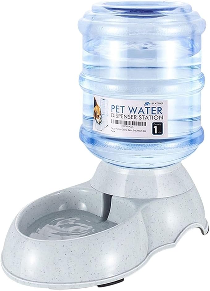 Flexzion Automatic Dog Water Bowl Dispenser for Cat Pet (1 Gallon Dispener Water Jug) - Gravity Feeder Auto Replenish Waterer Drinking Bowl Fountain Bottle Dish Stand