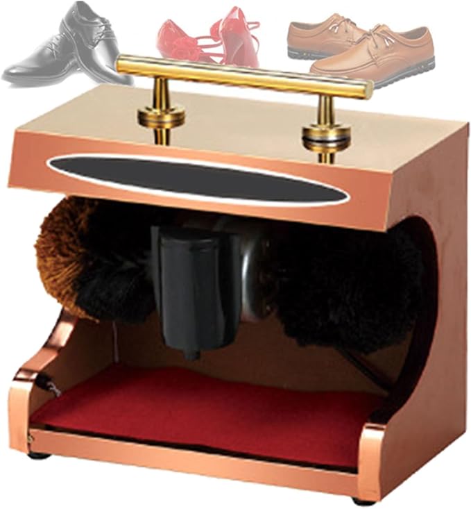 Electric Shoe Shine Polisher,Shoe Polisher Machine,Automatic Induction/Double Combination Brush/Smooth Operation for Family Hotel Bank Commercial (Gold )