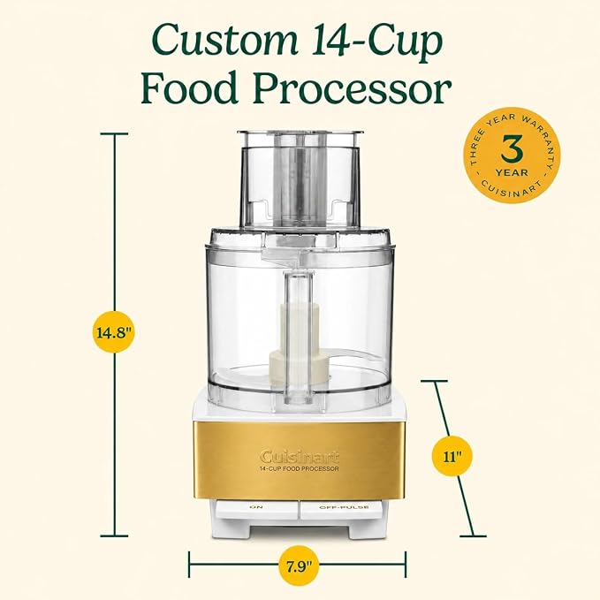 Cuisinart Food Processor 14-Cup Vegetable Chopper for Mincing, Dicing, Shredding, Puree & Kneading Dough, White/Gold Stainless Steel, DFP-14WGY
