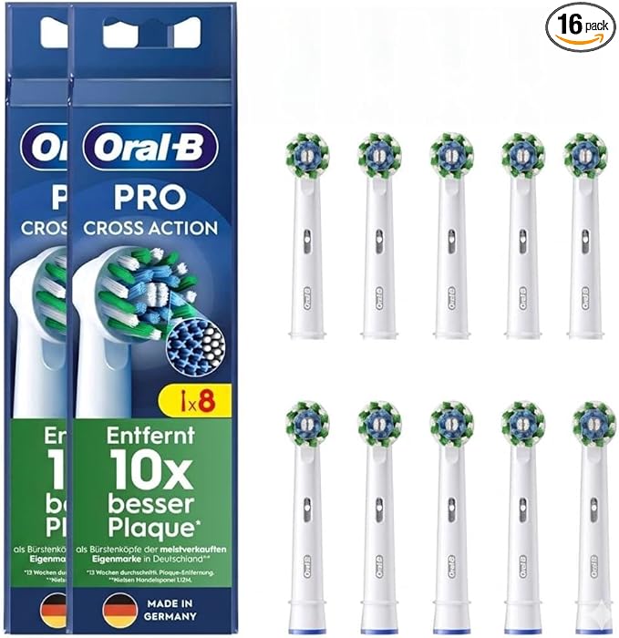 Oral-B PRO CrossAction Replacement Electric Toothbrush Heads, White, 2-Pack of 8 Count - 16 Brush Heads Total