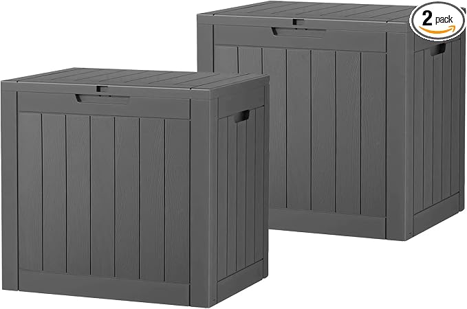 32 Gallon Outdoor Storage Box 2 Pack All-Weather Deck Box for Patio Furniture, Package Deliveries, Garden Tools, Pool Supplies & Cushions, Black