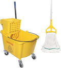 Midoneat Commercial Mop Bucket with Side Press Wringer on Wheels | 35 Quart, Yellow, Including One Commercial Mop