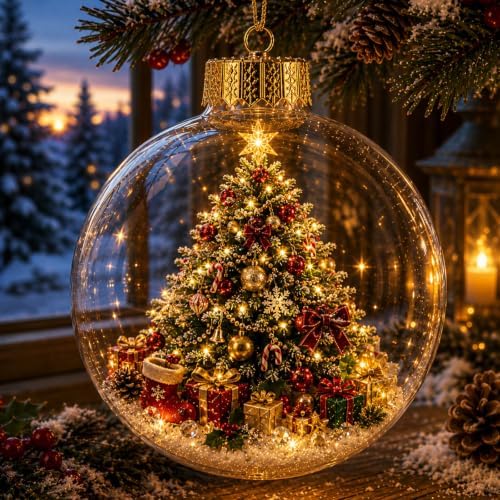 Glowing Christmas Ornaments - Mini Gold Light-Up Christmas Ball Ornaments - Christmas Tree Ornament with Warm LED Light for Tree Mantel, Holiday Scene Decoration & Gift