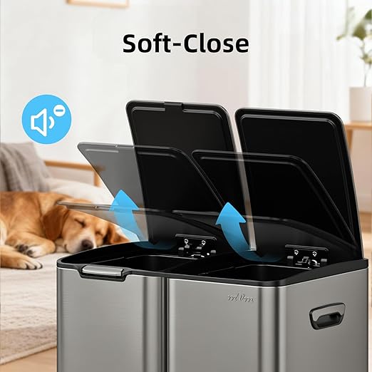 mVm 16 Gal 3 in 1 Kitchen Trash Can, Triple Compartment Garbage Can, Heavy Duty Anti Fingerprint Brushed Recycling Bin for Office Home
