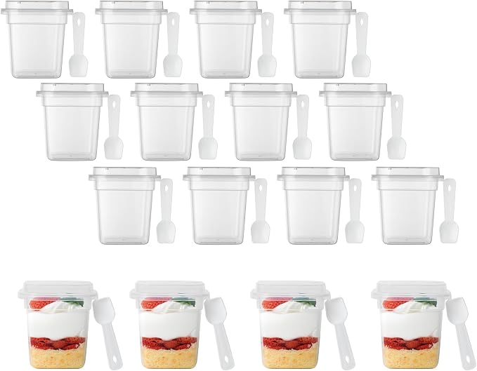 Restaurantware-Mini Serve 6.7 Ounce Dessert Cups With Lids And Spoons, 25 Disposable Serving Cups - Durable, Stackable, Clear Plastic Parfait Containers, For Dessert Take Out And Delivery Orders