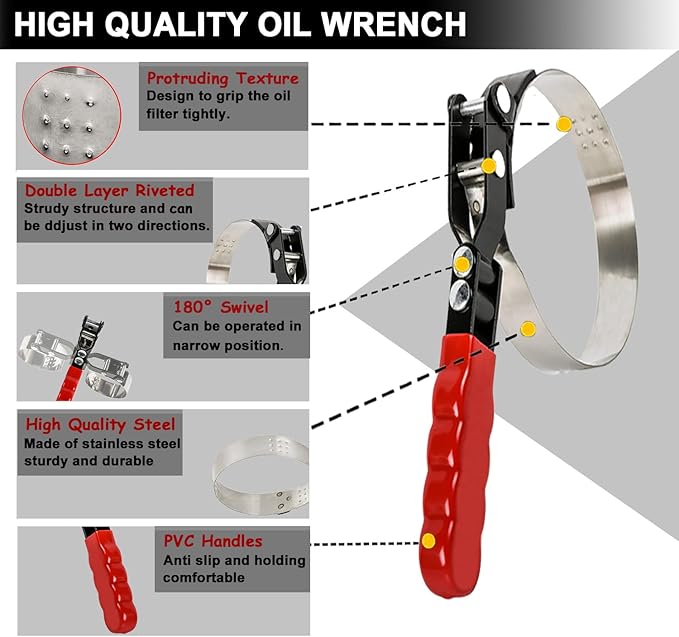 Medium Oil Filter Wrench, Oil Filter Removal Tool Adjustable from 3-5/6" to 4-1/2" for Cars, Motorcycles and Trucks