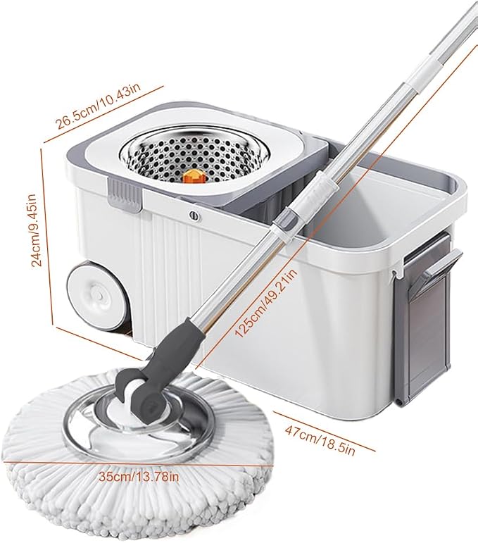 360 Spinning Floor Cleaning System with 6 Replacement Head Refills Extended Handle Hand-Free Automatic Dehydration Mop Cleaning with Bucket for Household Floor Cleaning (White Blue)