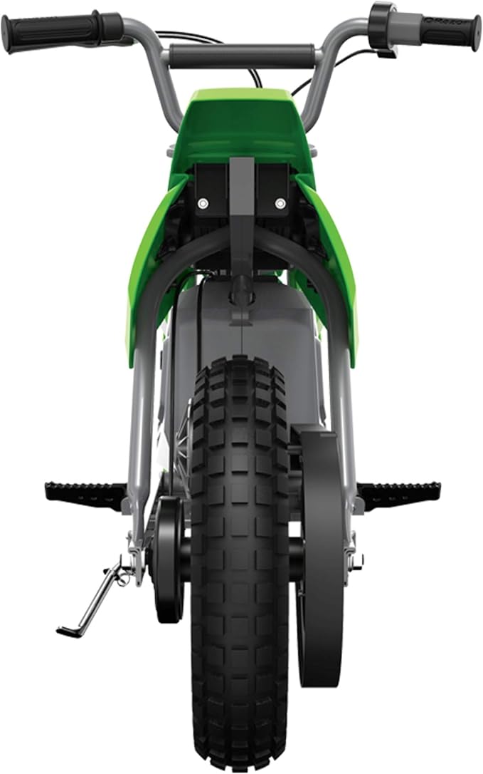 Razor MX400 Dirt Rocket 24V Electric Toy Motocross Dirt Bike with Hand-Operated Brakes and Retractable Kickstand, Green (2 Pack)