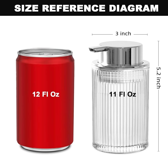 KASUNTING Foaming Soap Dispenser, 11 Fl Oz Clear Glass Foam Hand Soap Dispenser for Bathroom & Kitchen, Refillable Foaming Bottle with Sliver Pump, Modern Ribbed Dish Soap Foam Dispenser