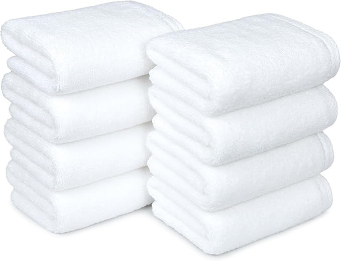 Amazon Basics 8-Pack Soft, Highly Absorbent, Quick-Dry Hand Towels, 100% Cotton, 28" x 16", White